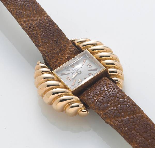 Appraisal: An k gold backwind leather strap ladies wristwatch Jaeger LeCoultre