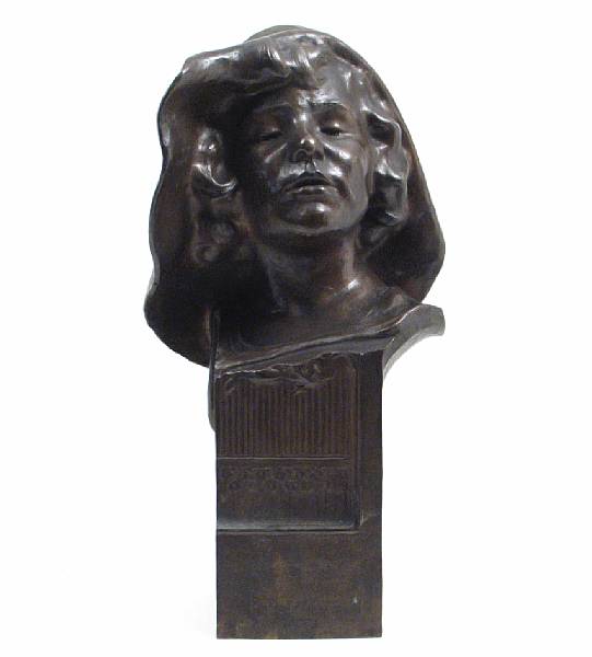 Appraisal: A patinated bronze head of a girl height in width