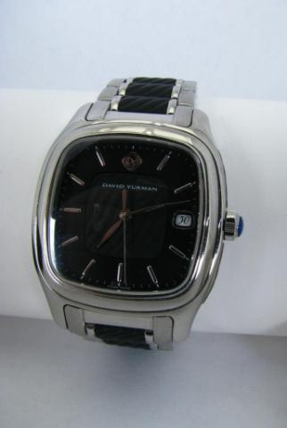 Appraisal: Stainless steel David Yurman Thoroughbred black rubber cable watch with