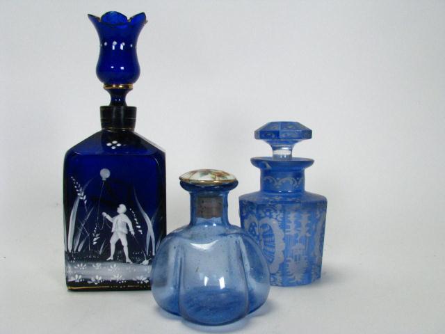 Appraisal: Collection of stoppered perfume bottles including cobalt Mary Gregory style