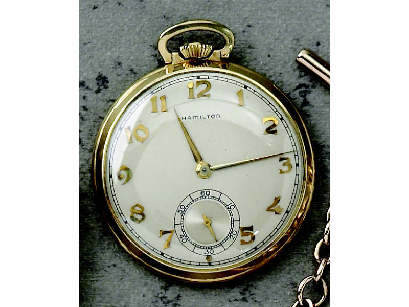 Appraisal: HAMILTON POCKET WATCH k yellow gold open face with inset