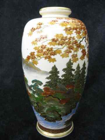 Appraisal: Japanese Satsuma Pottery Vase village mountain scenes fine gold work