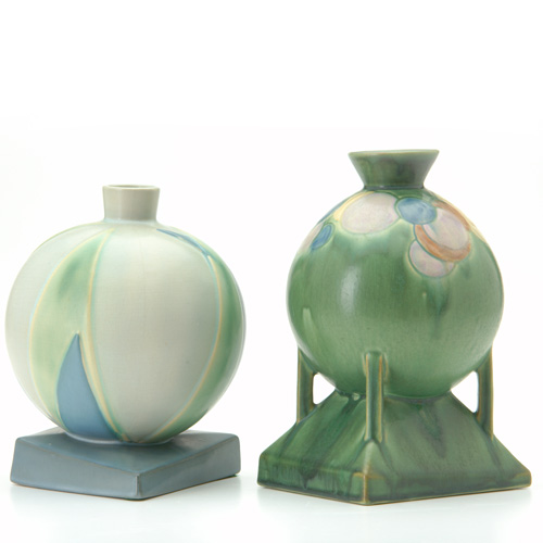 Appraisal: ROSEVILLE Two Futura vases one Balloon Globe in green and