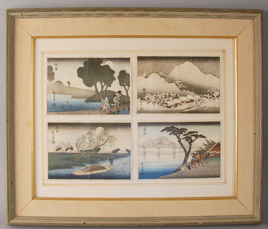 Appraisal: A Quartet of Japanese Woodblock Prints mounted together matted and