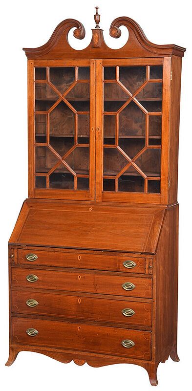 Appraisal: Southern Federal Inlaid Walnut Desk and Bookcase probably Maryland or