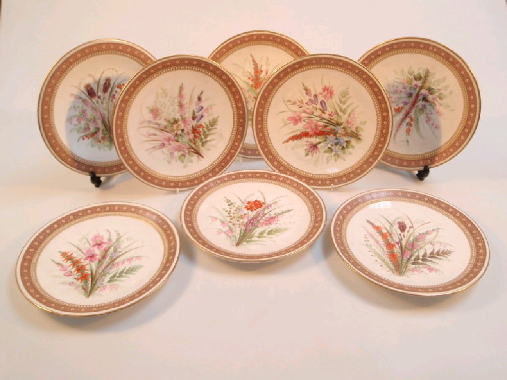 Appraisal: A set of seven Worcester porcelain dessert plates painted with