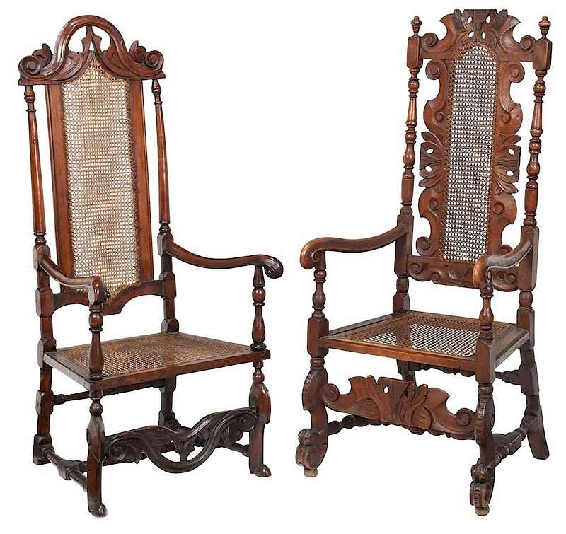 Appraisal: Two William and Mary Carved and Caned Armchairs British late