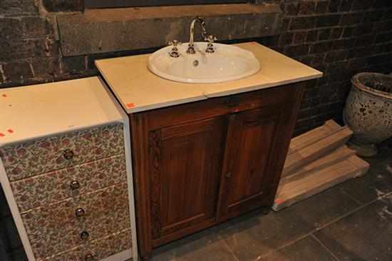 Appraisal: A PINE VANITY UNIT WITH SINK AND MARBLE TOP KEY