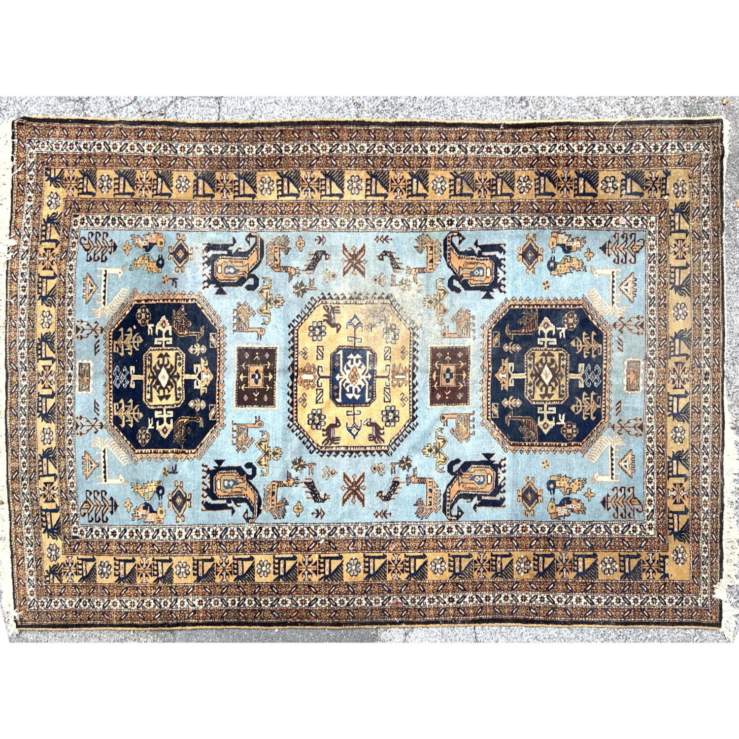 Appraisal: ' x ' Handmade Oriental Carpet Rug Medium blue background