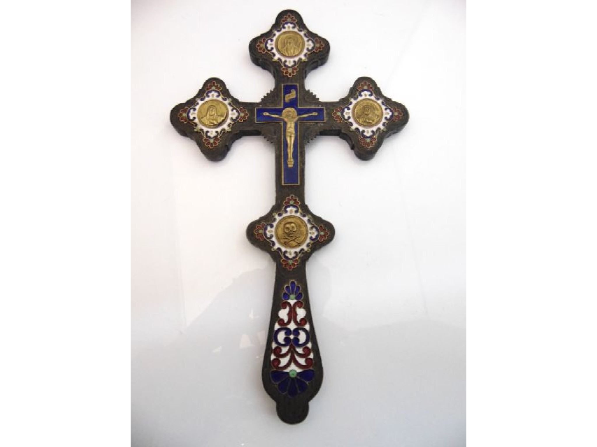 Appraisal: A white metal gilt and enamelled crucifix the reverse engraved