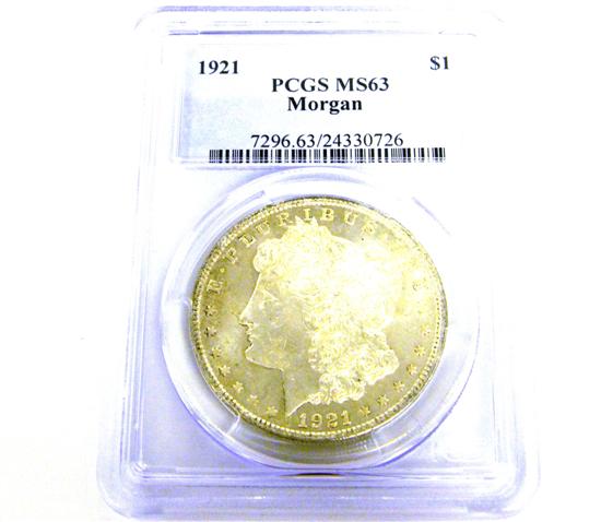 Appraisal: COIN Morgan Dollar PCGS graded MS The obverse is somewhat