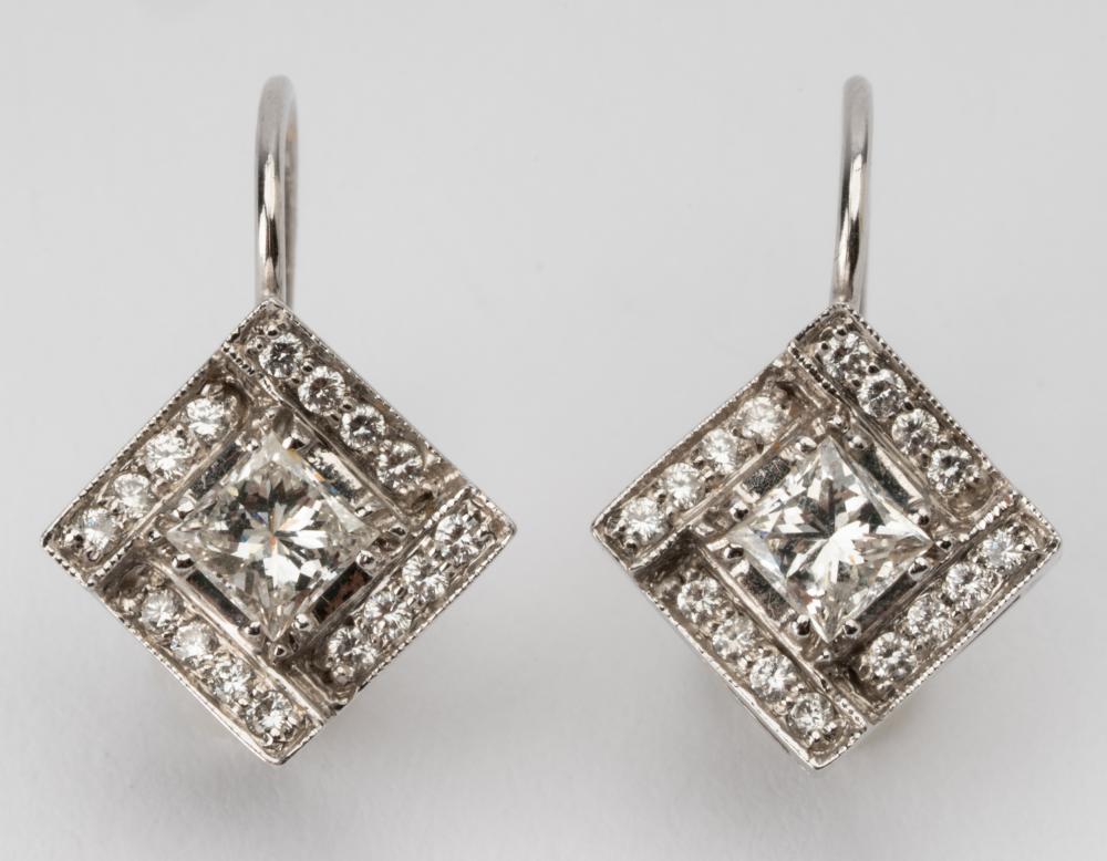 Appraisal: PAIR OF PEPI KARAT WHITE GOLD DIAMOND EARRINGScontaining two square