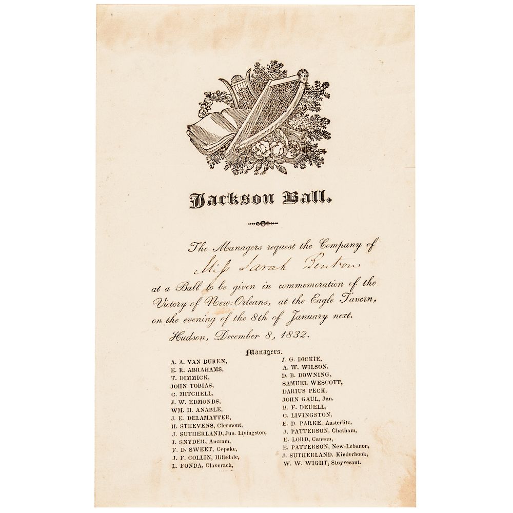 Appraisal: Extremely Rare Invitation to the Jackson Ball Partially-Printed Document Political