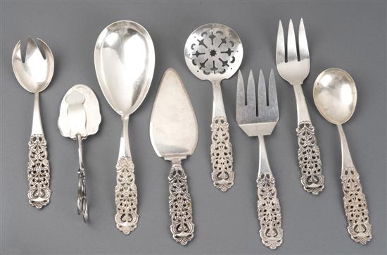 Appraisal: Eight Peruvian sterling serving utensils th century Seven with pierced