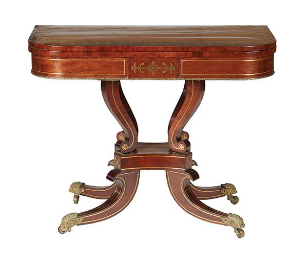 Appraisal: A FINE REGENCY CUT BRASS INLAY CARD TABLE CIRCA The