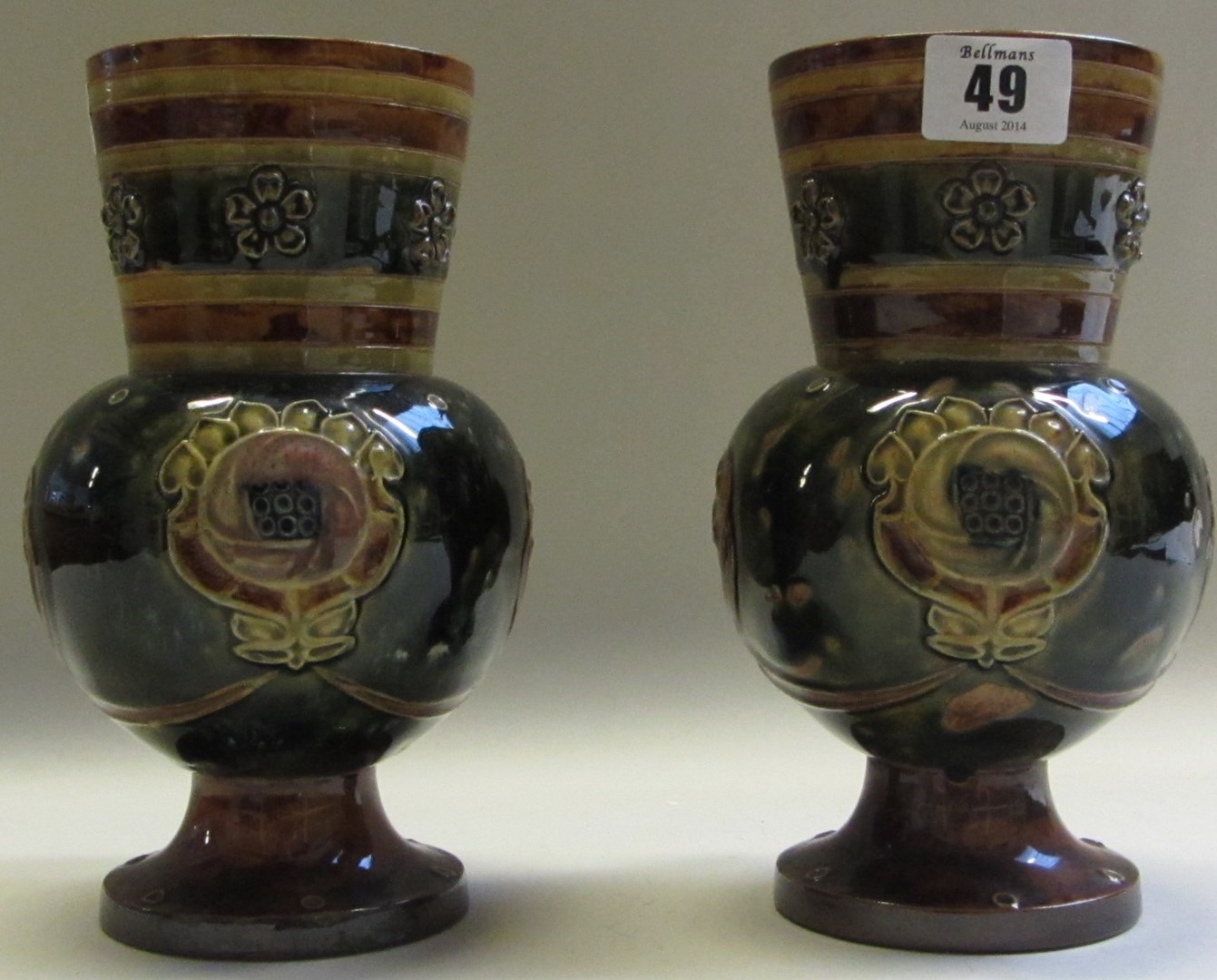 Appraisal: A pair of Royal Doulton saltglaze stoneware vases early th