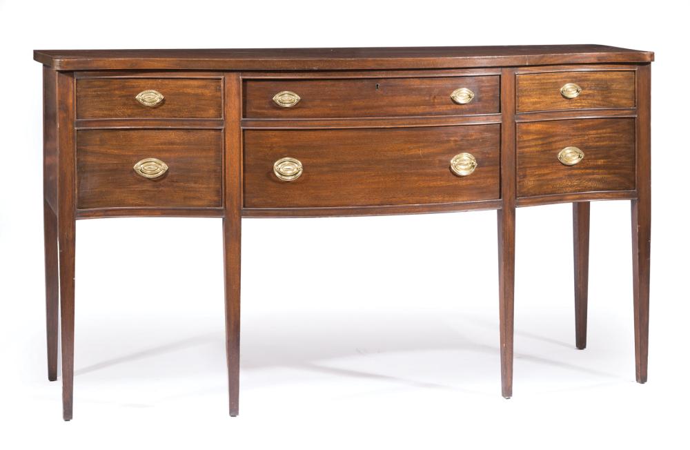 Appraisal: Federal-Style Mahogany Sideboard serpentine top conforming case with drawers tapered