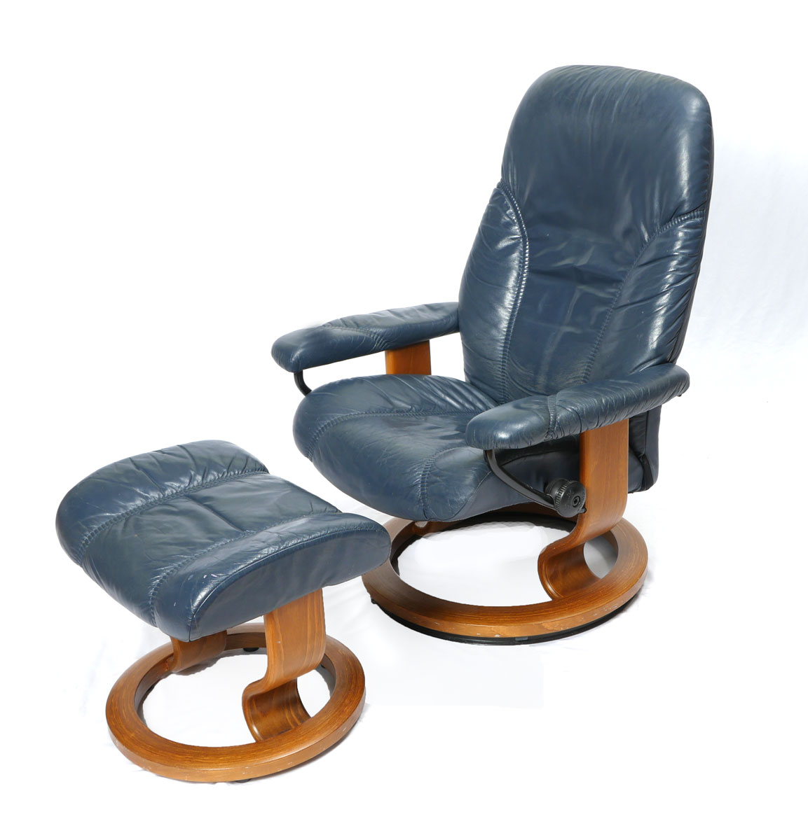 Appraisal: BLUE EKORNES STRESSLESS CHAIR OTTOMAN Swedish Ekornes Stressless armchair ottoman