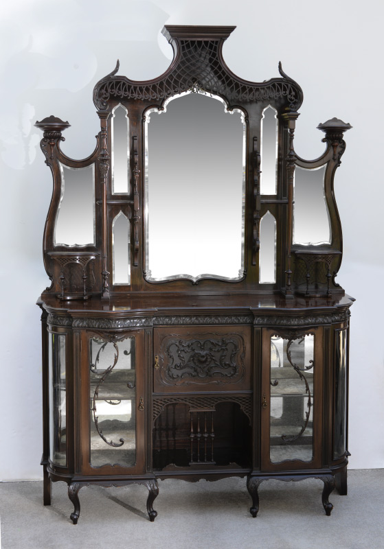 Appraisal: ELABORATE VICTORIAN MIRROR BACK ETAGERE Shaped top with open weave