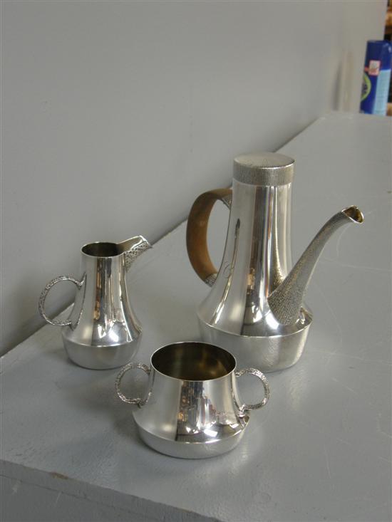 Appraisal: Silver three-piece coffee set by Christopher Lawrence comprising coffee pot