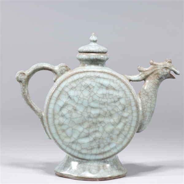 Appraisal: Chinese celadon crackle glazed porcelain teapot with phoenix form spout