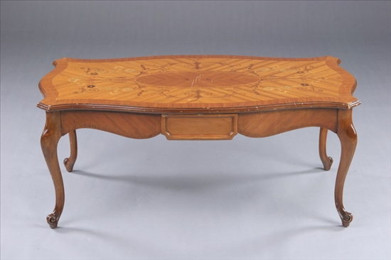 Appraisal: LOUIS XV STYLE MARQUETRY LOW TABLE th century Serpentine rectangular