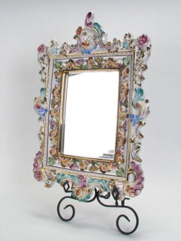 Appraisal: Vintage Capodimonte Italian porcelain wall mirror h x w scroll