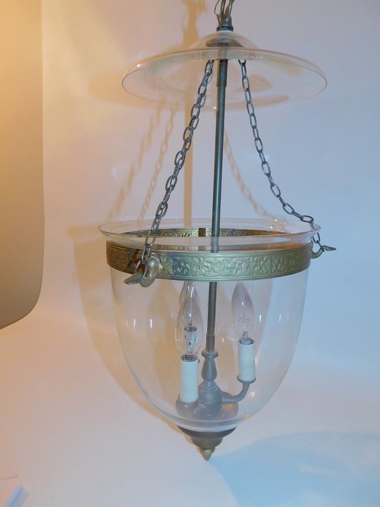 Appraisal: OLD GLASS BELL JAR LAMP Old glass electric light bell