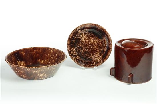 Appraisal: THREE PIECES OF ROCKINGHAM American Mush bowl nd half- th