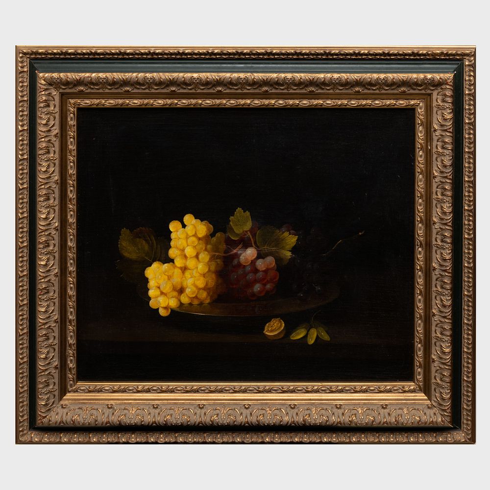 Appraisal: European School Still Life with Grapes Oil on canvas unsigned