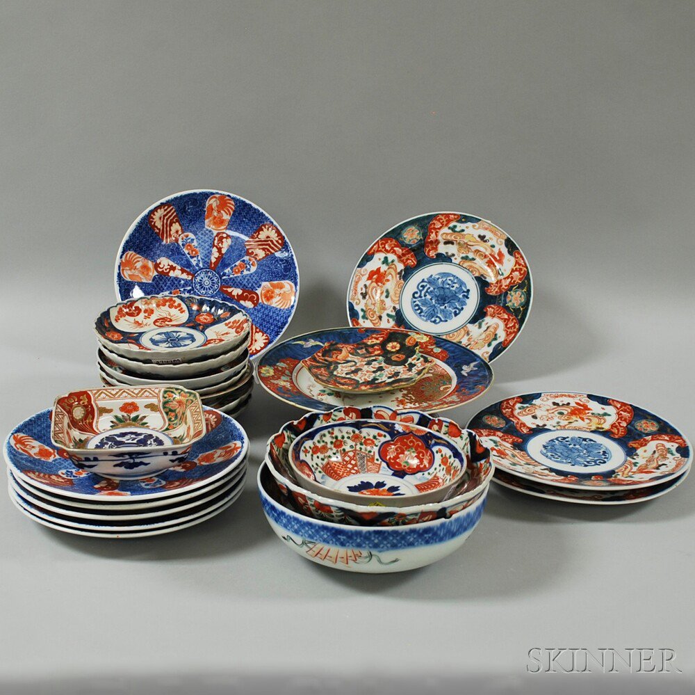 Appraisal: Twenty-two Imari Porcelain Dishes and Bowls dia to in Estimate