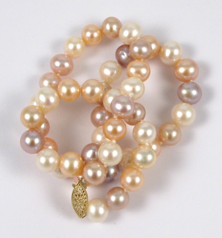 Appraisal: MULTI-COLOR PEARL PRINCESS LENGTH NECKLACE Mixed pink white purple and