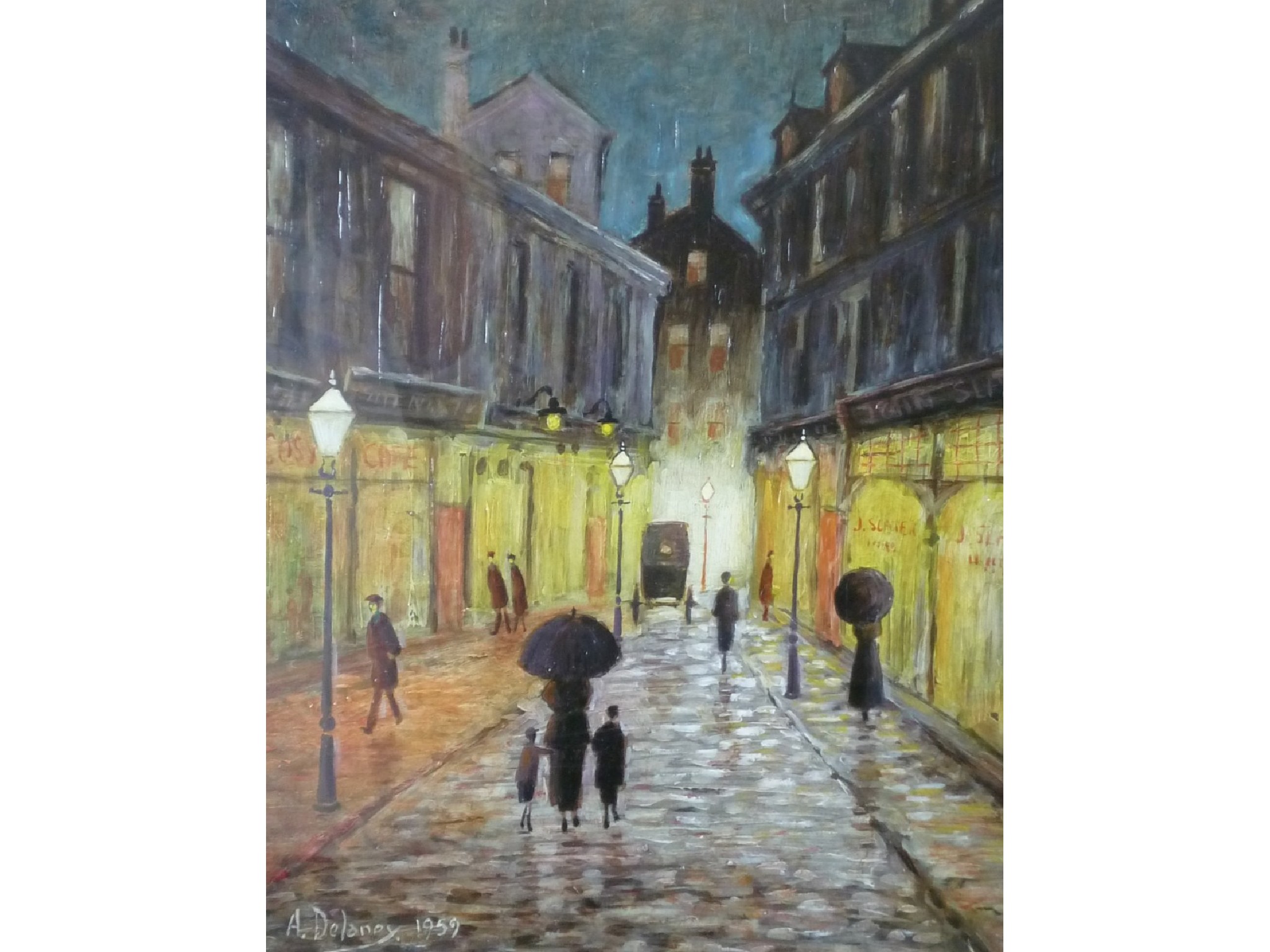 Appraisal: ARTHUR DELANEY - OIL PAINTING ON BOARD'Police Street Manchester' lit