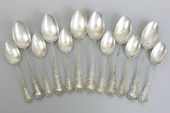 Appraisal: A Group of Sterling Silver Teaspoons and Consomme Spoons A