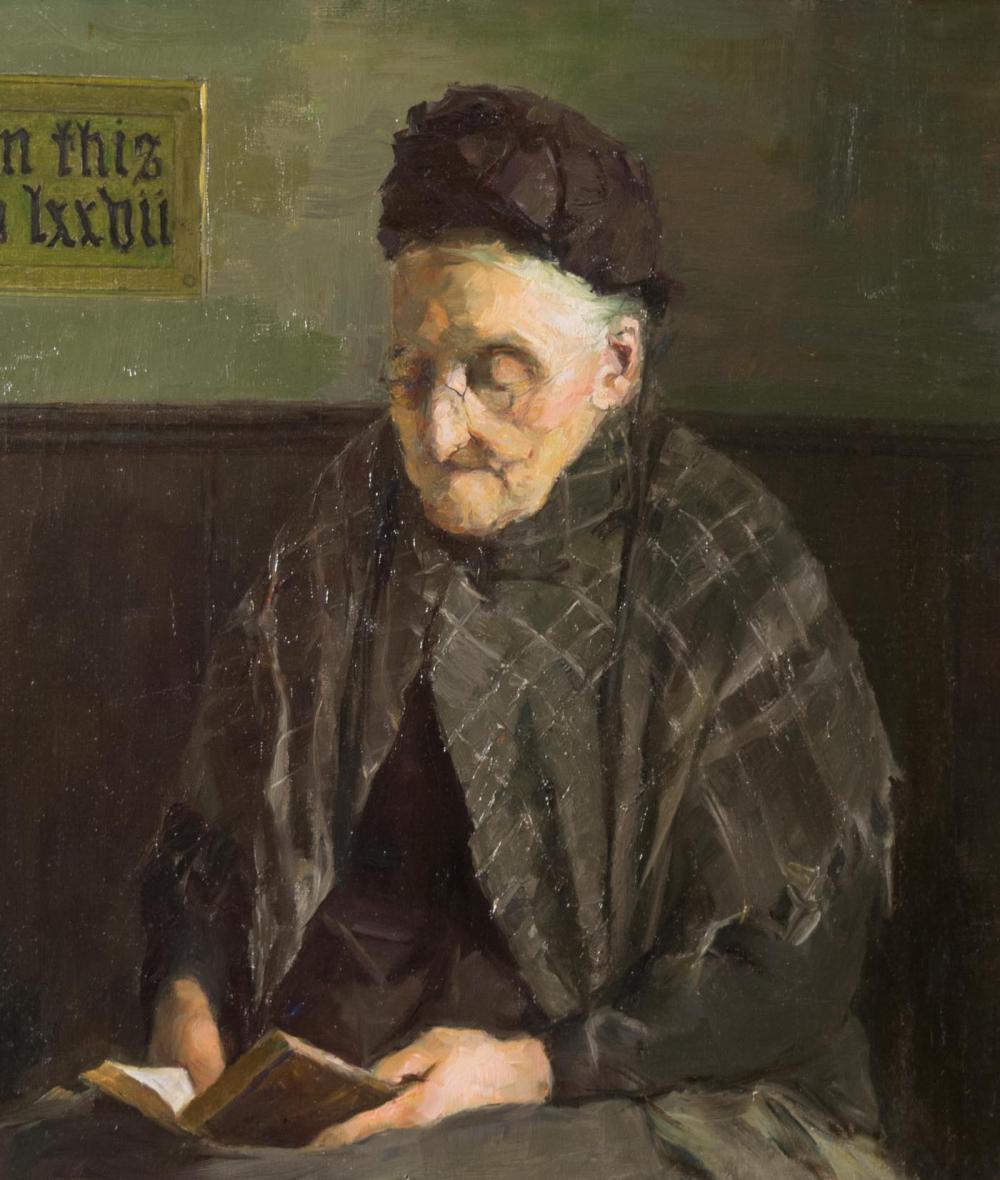 Appraisal: PORTRAIT OF AN ELDERLY WOMAN READING oil on canvas unsigned