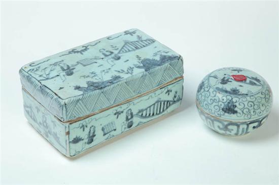 Appraisal: TWO COVERED CONTAINERS Asian early th century porcelain Thick walled