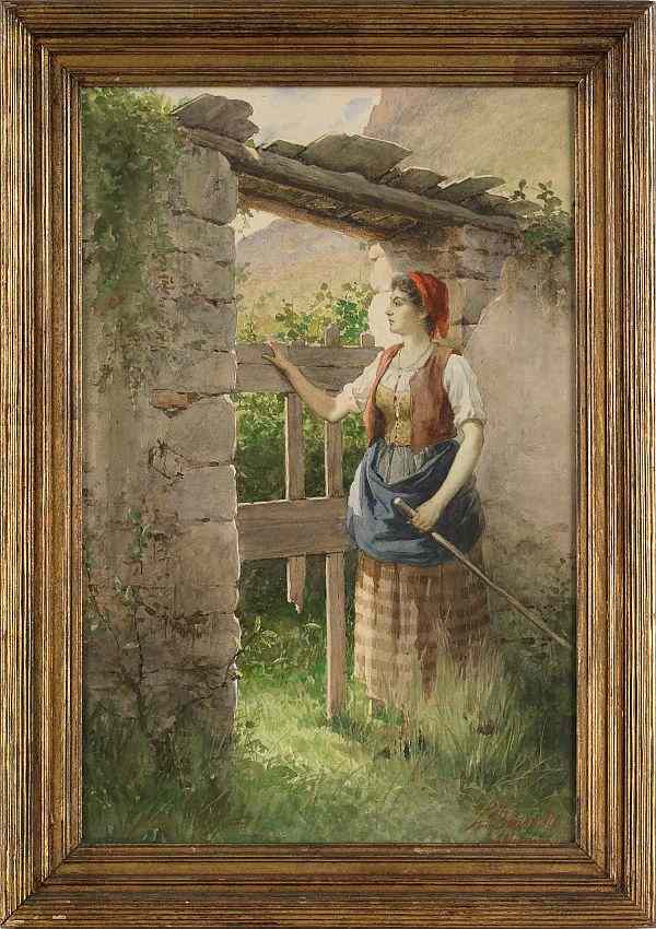 Appraisal: Italian watercolor of a peasant woman signed Bianchi x