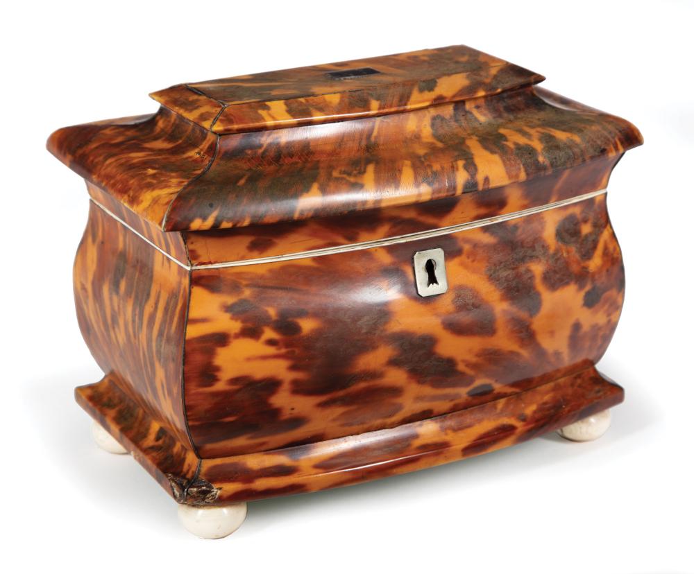 Appraisal: Late Georgian Pagoda-Form Tortoiseshell Tea Caddy th c interior with