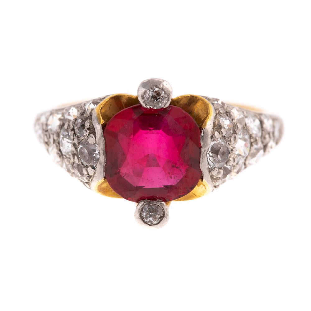 Appraisal: A Vintage Ruby Pave Diamond Ring in Gold platinum and