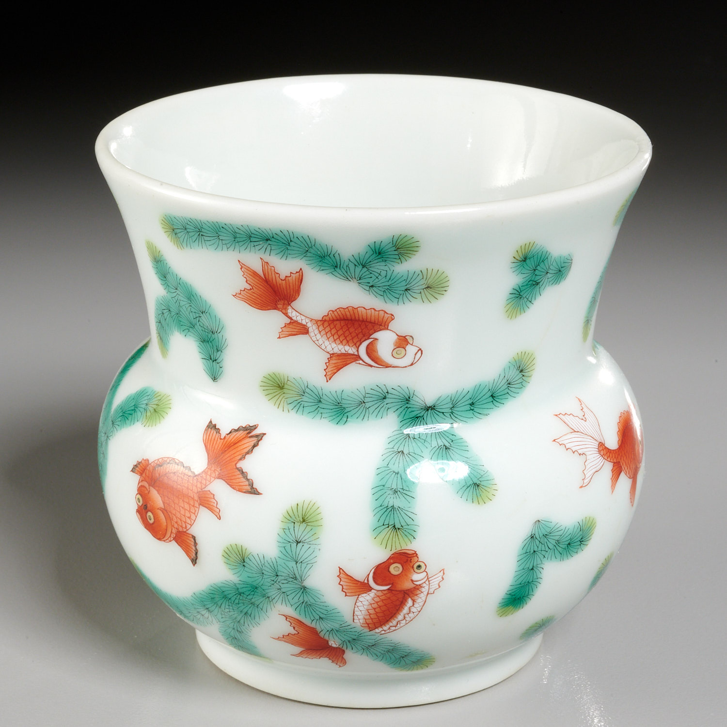 Appraisal: SMALL CHINESE WUCAI PORCELAIN KOI VASE Qing Dynasty th th