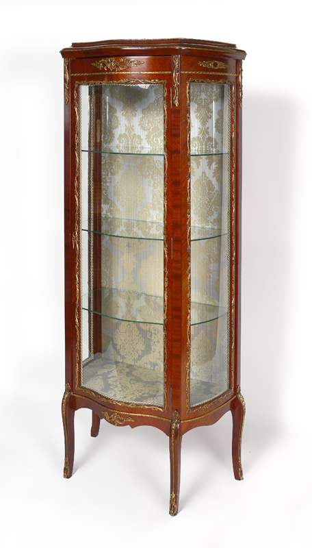 Appraisal: FRENCH STYLE VITRINE DISPLAY CASE th Century production mahogany veneer