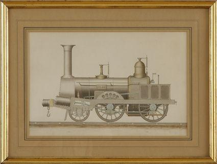 Appraisal: D MCKICHAN STEAM LOCOMOTIVE ALMA Pen and ink and watercolor