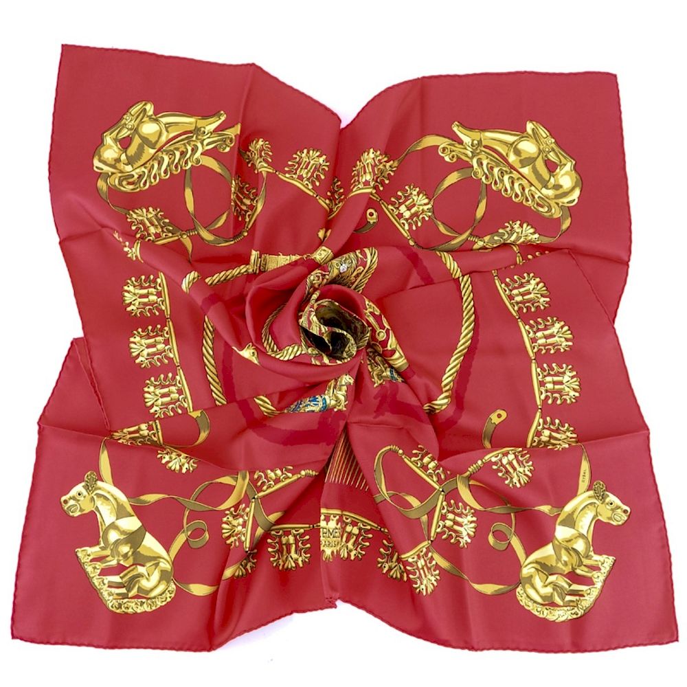 Appraisal: Hermes Silk Scarf Les Cavaliers d'Or Hermes Silk Scarf Les