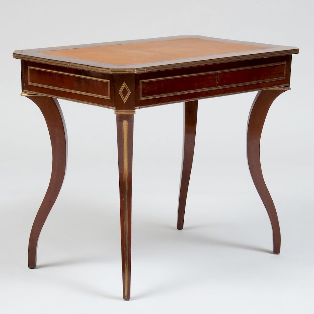 Appraisal: Russian Brass-Mounted Mahogany Small Writing Table Fitted with an inset