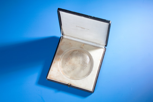 Appraisal: R LALIQUE Commemorative medallion Pasteur clear and frosted with gray