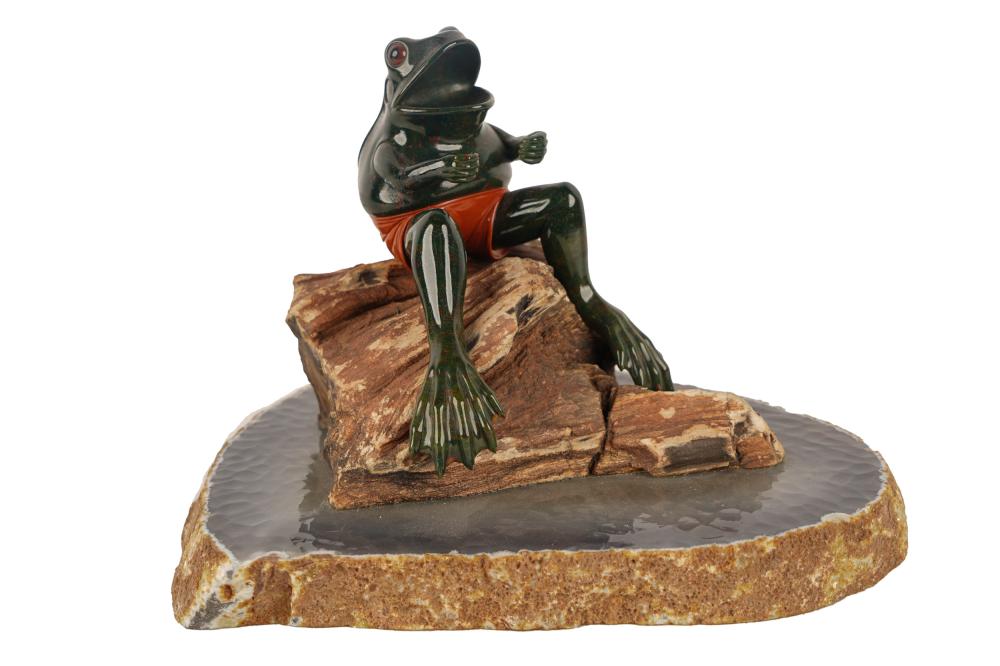 Appraisal: SPECIMEN ROCK FROG GROUPwith an enameled frog inches wide inches