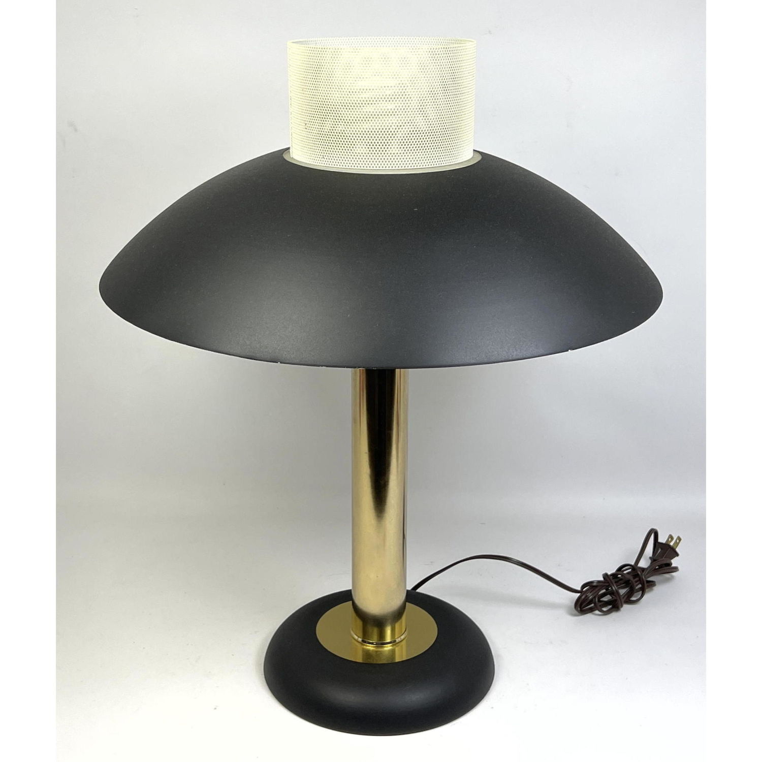 Appraisal: Modernist Brass Table Lamp Matte black shade and trim Pierced