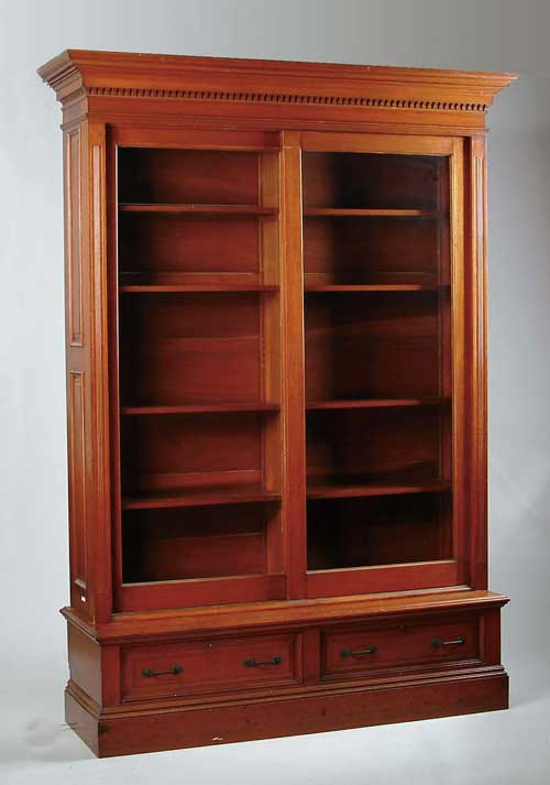 Appraisal: FINE TWO-PART STEPBACK DOUBLE DOOR MAHOGANY BOOKCASE The base having