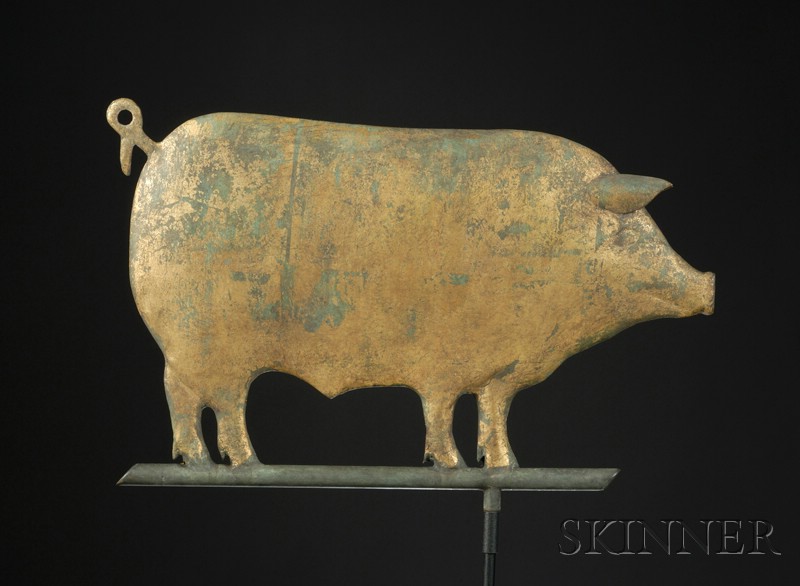 Appraisal: Small Molded Copper Gilt Pig Weather Vane America late th