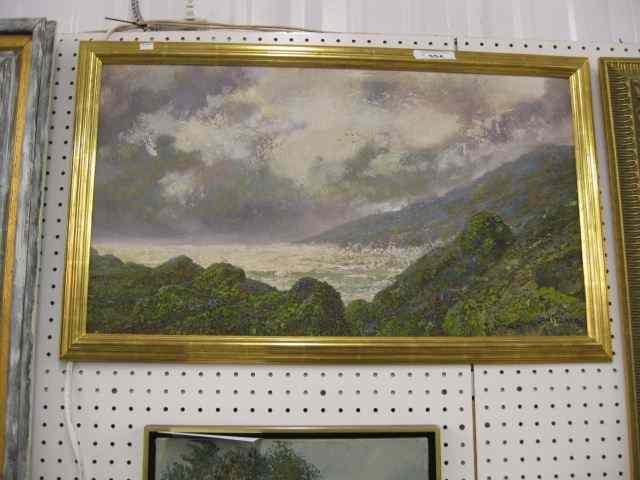 Appraisal: Jan Staraq Oil Mountainous Coastline on board image area ''